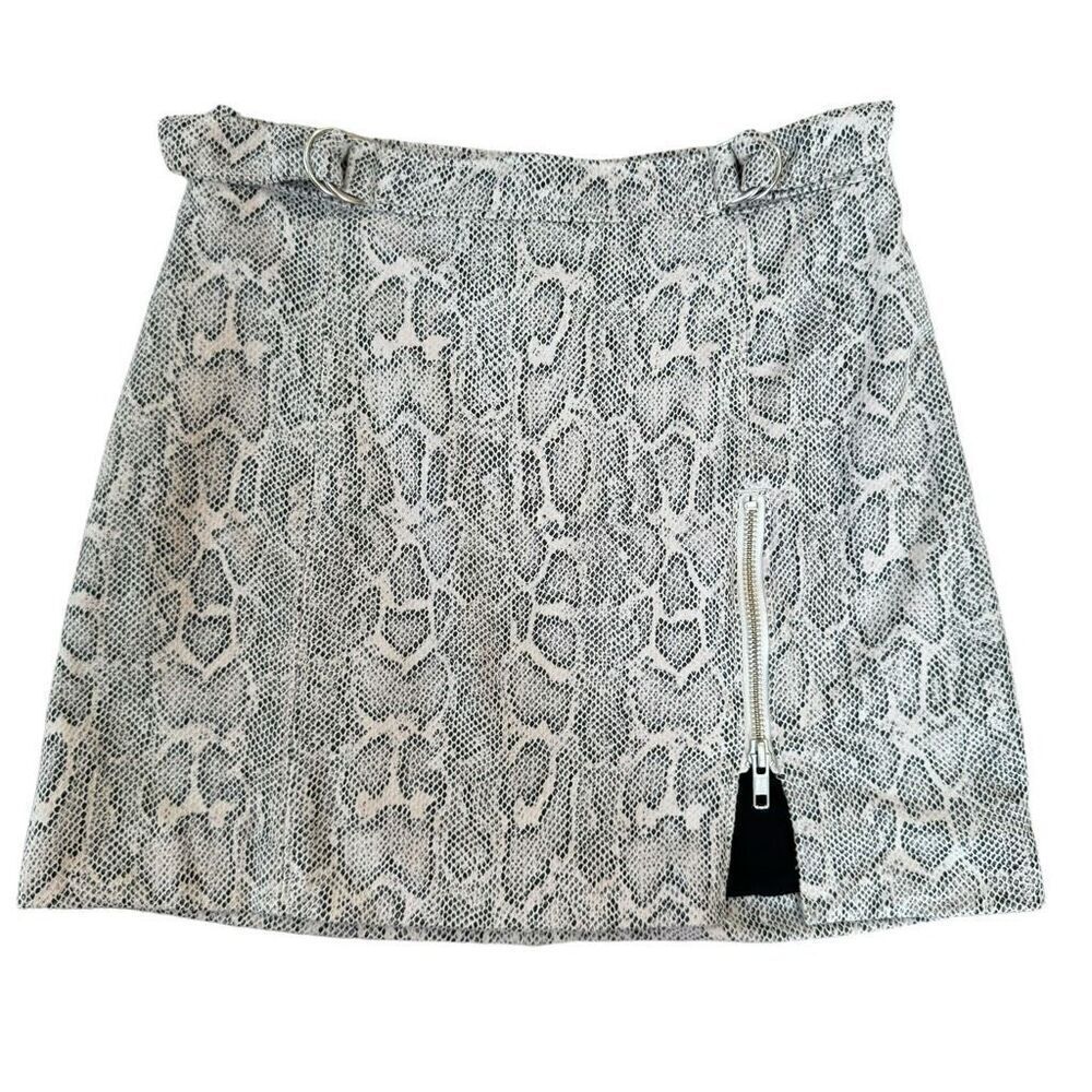 Free People Mini Skirt Womens Snakeskin Lined Side Zipper Black Cream Size 0